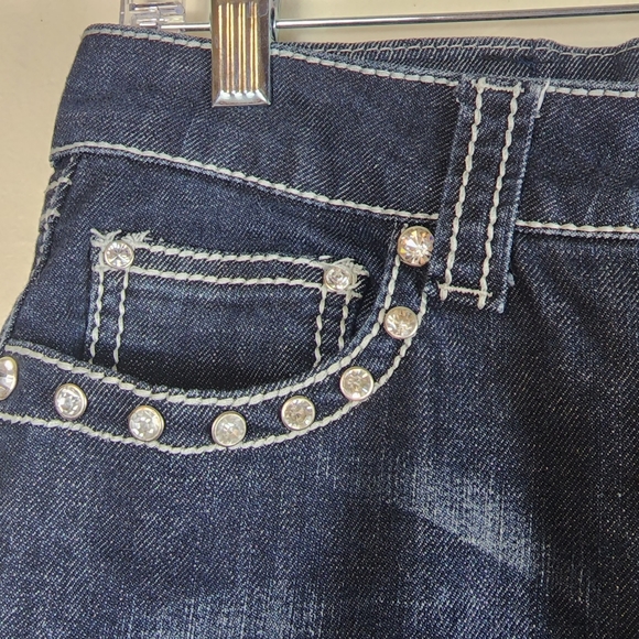 D-Fuz Jeans Women's Jr Size 7/8 Dark Wash Rhinestone Button Flap Pockets - Picture 5 of 12